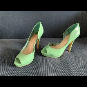 Lime green open toe heels